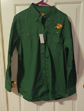 Bass Pro Shops Ladies Forest Green Long-Sleeve Button-Down Shirt
